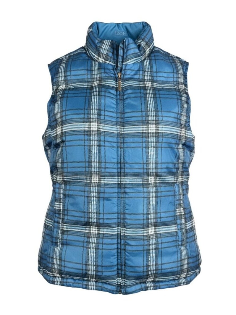 Izod mens Blue Plaid Full Zip Puffer Vest Size M